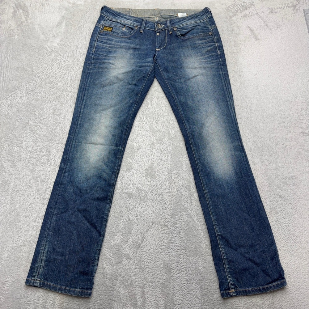G-Star Raw Jeans Womens 30 Blue Straight Leg Low Rise Denim Pants Whiskered